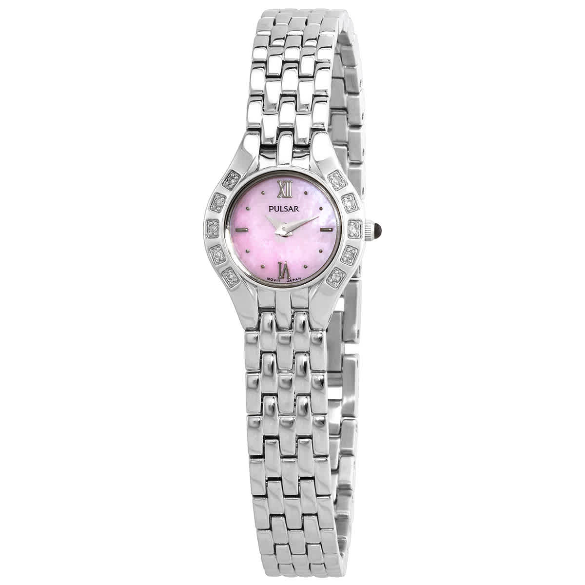 Pulsar Diamond Pink Dial Ladies Watch Peg665 In Gold Tone,mother Of Pearl,pink,silver Tone
