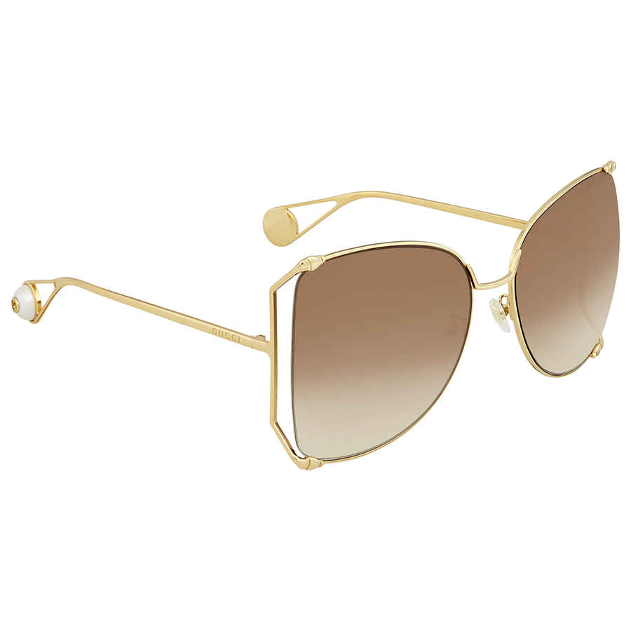 Click to view more detailed imagery on our partner's website Gucci Brown Gradient Sunglasses Gg0252s-003 63 In Brown,gold Tone