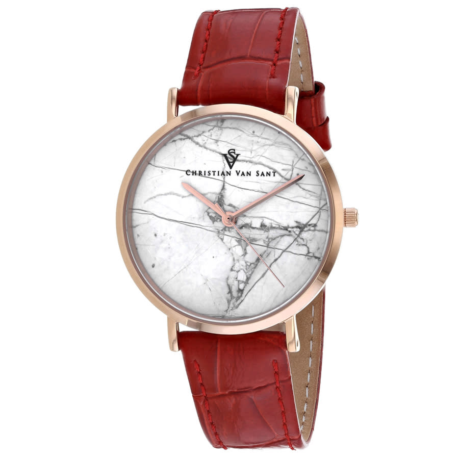 Christian Van Sant Lotus Quartz White Dial Ladies Watch Cv0422 In Red   / Gold Tone / Rose / Rose Gold Tone / White