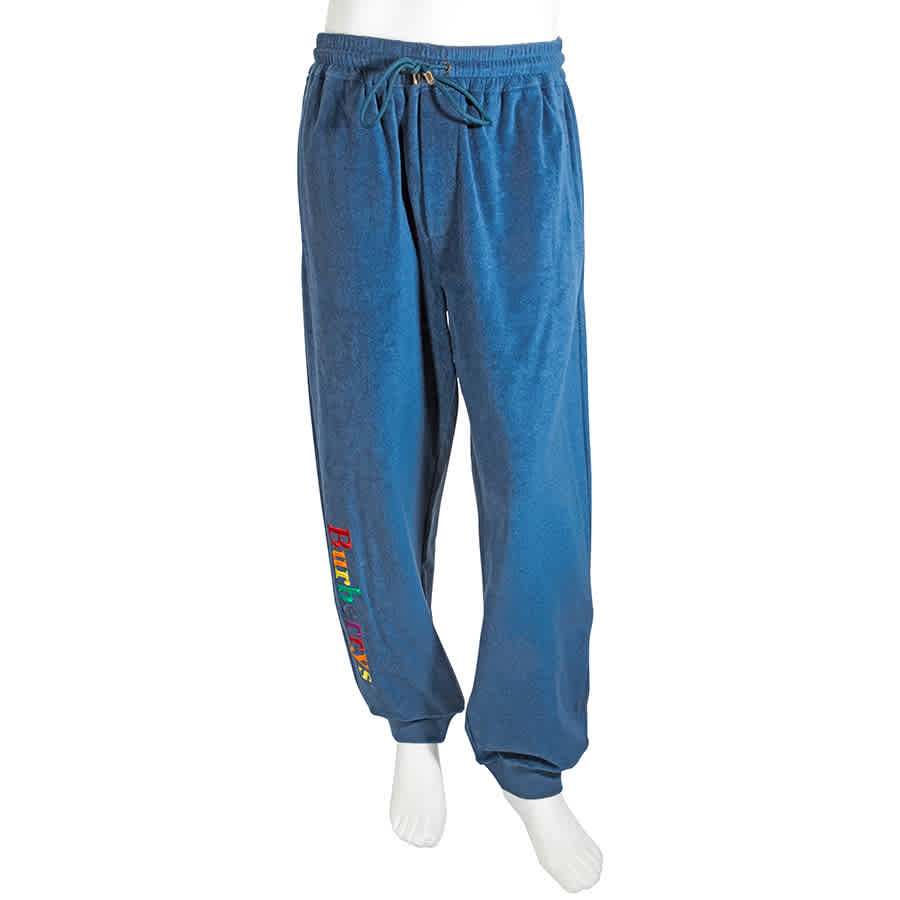 BURBERRY MENS BLUE ARCHIVE LOGO TOWELLING SWEATPANTS