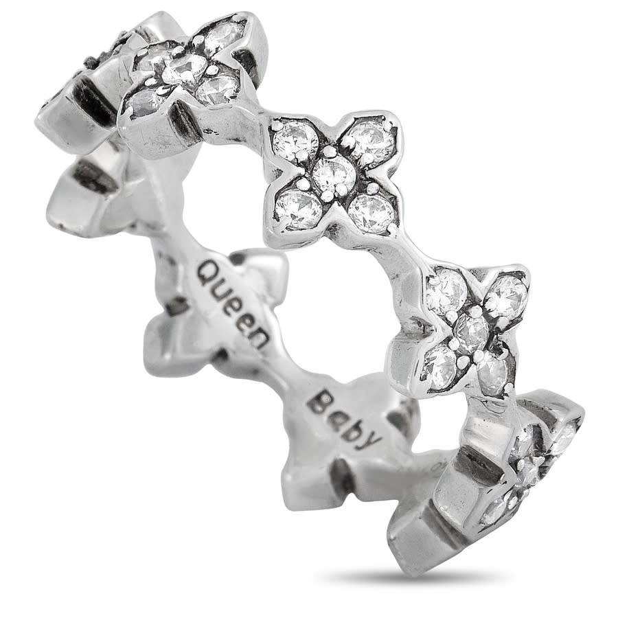 KING BABY KING BABY SILVER AND WHITE CUBIC ZIRCONIA MB CROSS RING