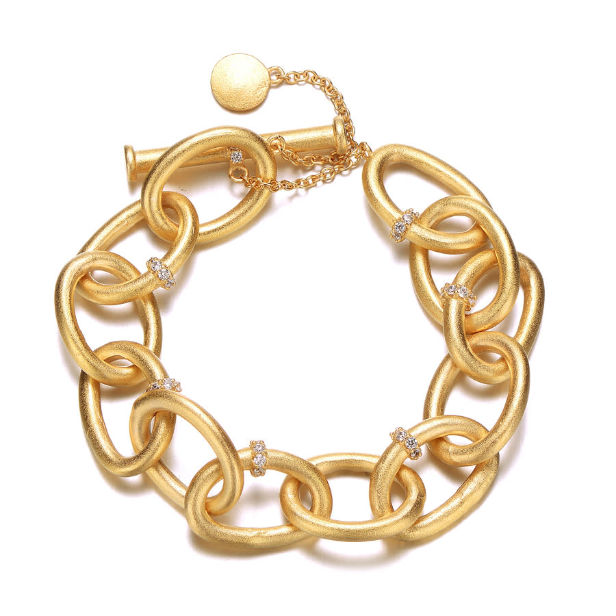 Shop Rachel Glauber 14k Gold Plated Cubic Zirconia Chain Bracelet In Gold-tone