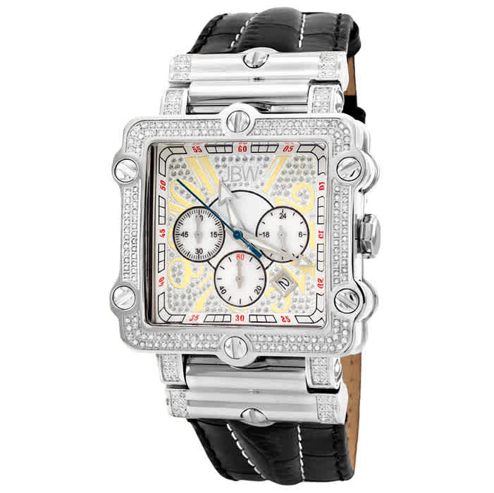 Jbw Phantom Silver-tone Chronograph Crystal Dial Silver-tone Steel Diamond Mens Watch Jb-6215-238-b In Black / Silver