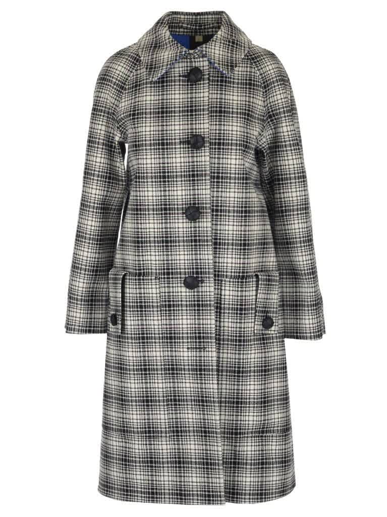 BURBERRY LADIES CHECK WOOL TAILORED COAT IN WHITE