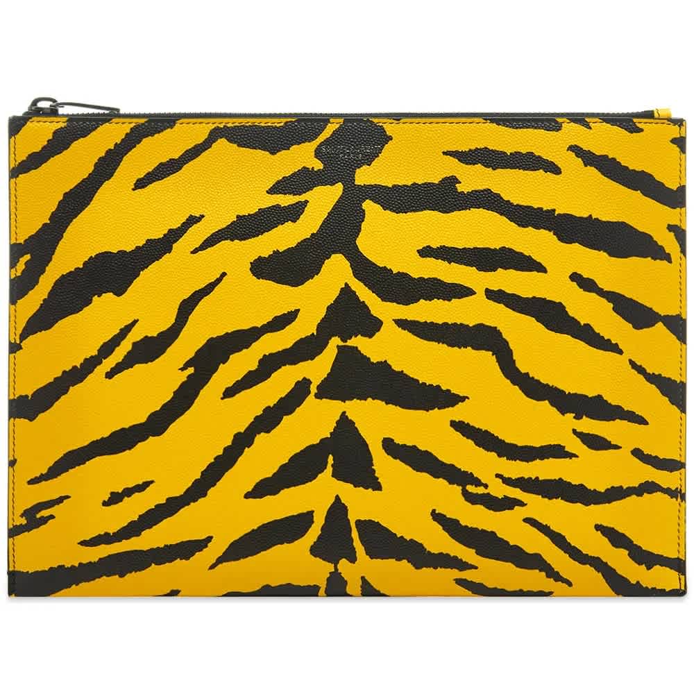 Saint Laurent Tiger Yellow Mens Printed Zipped Tablet Case In Multi