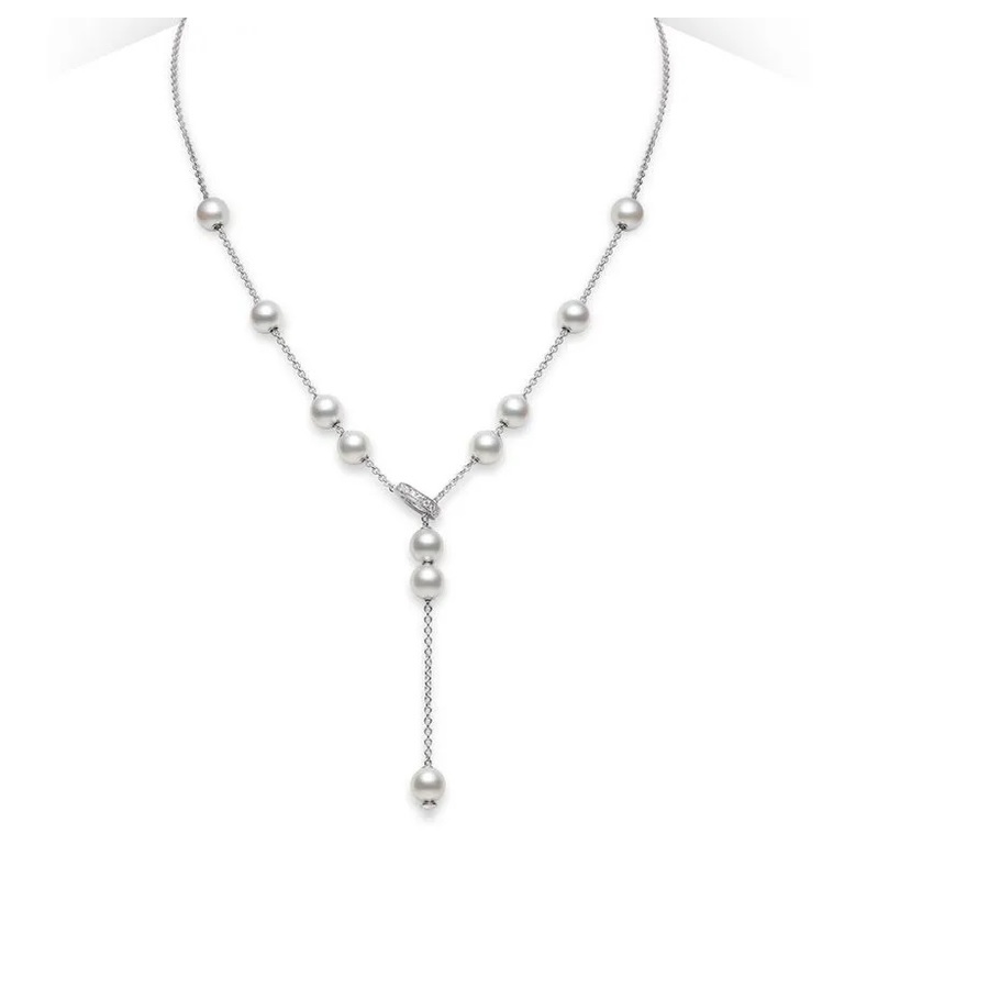 Mikimoto Pearl 18k White Gold Pearls In Motion Necklace In White