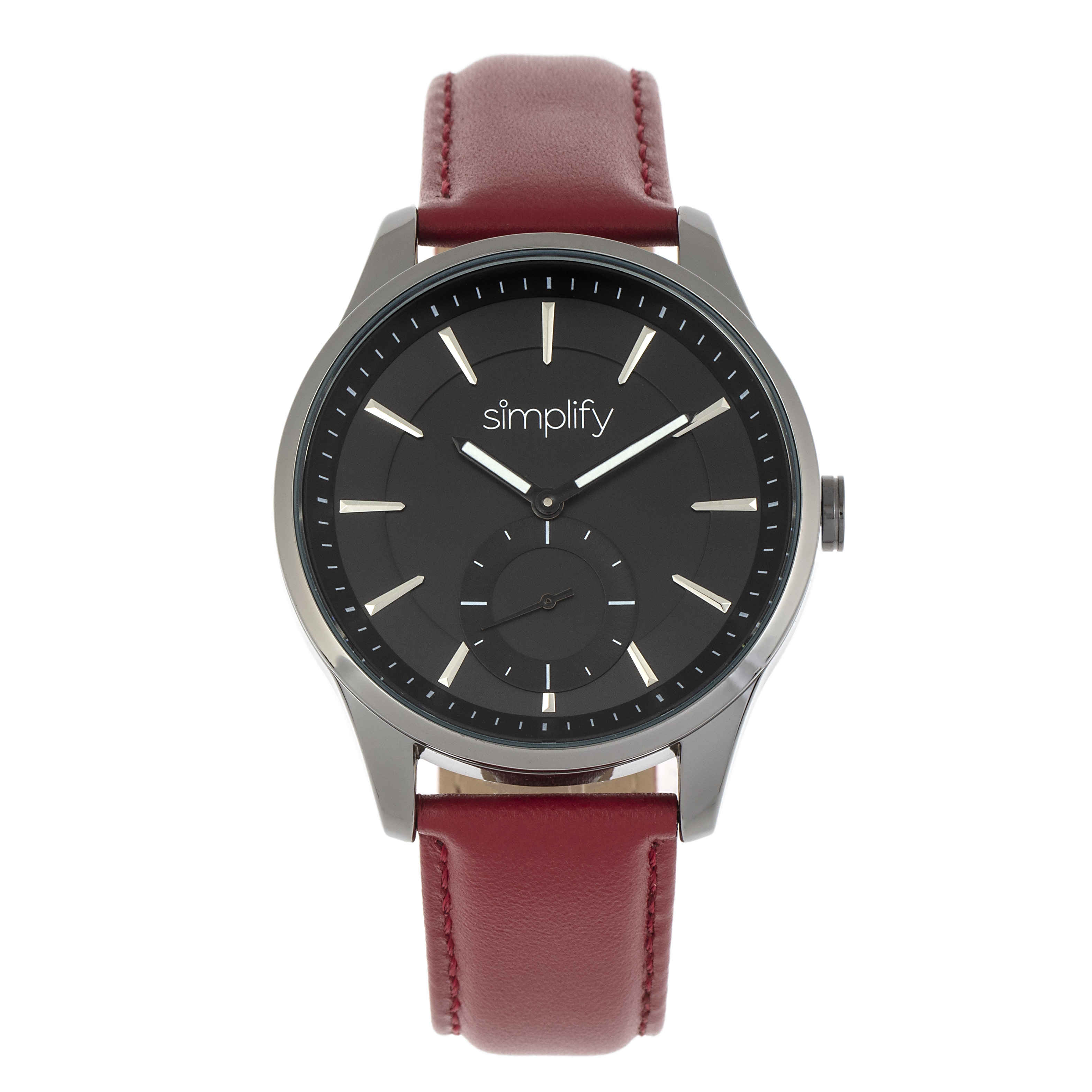 Shop Simplify The 6600 Quartz Black Dial Red Leather Unisex Watch Sim6604 In Red   / Black / Gun Metal / Gunmetal