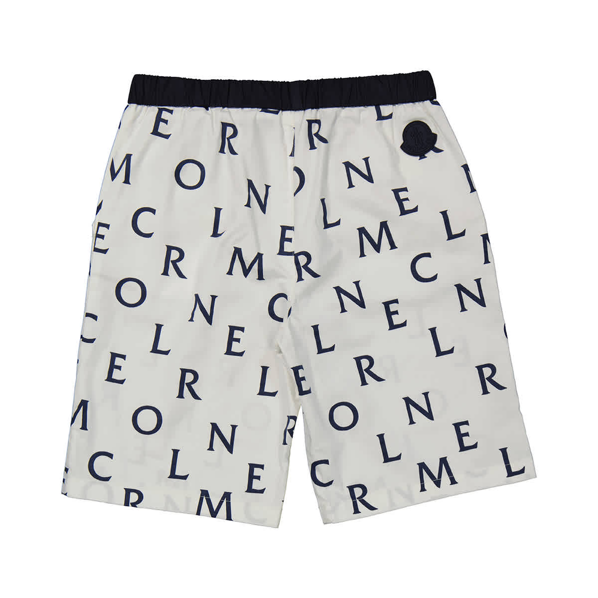 Shop Moncler Kids Natural Logo Print Bermuda Shorts