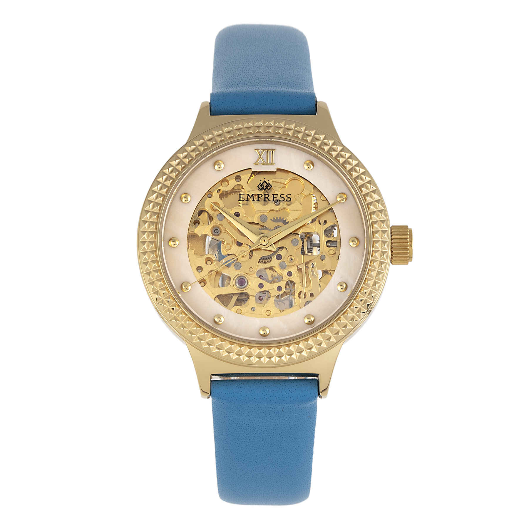 Empress Alice Automatic White Dial Ladies Watch Empem3204 In Blue / Gold / Gold Tone / Mop / Skeleton / White