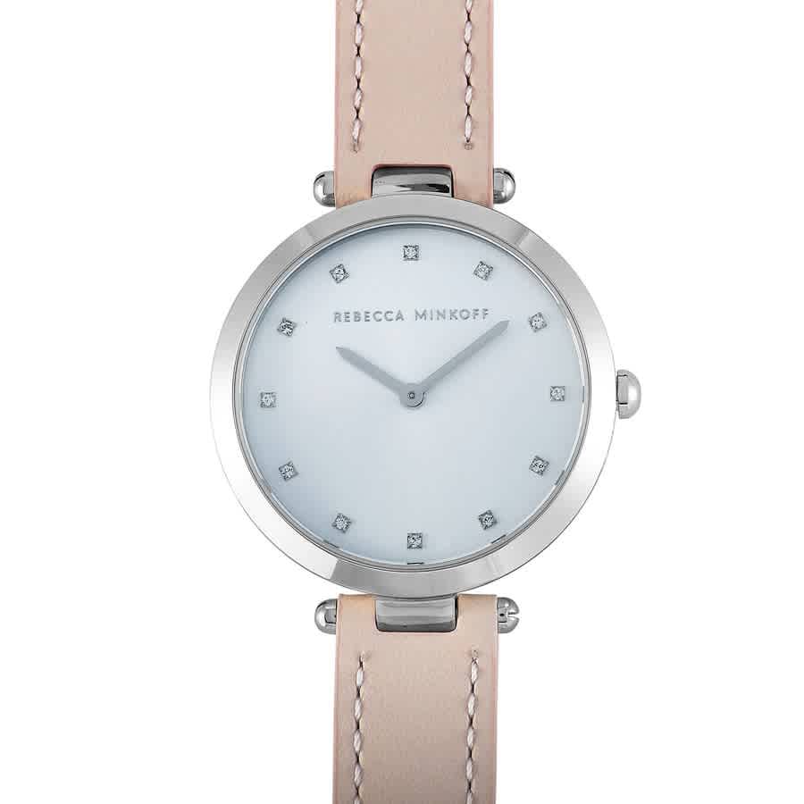 Shop Rebecca Minkoff Nina Quartz Crystal Silver Dial Ladies Watch 2200398 In Blush / Pink / Silver