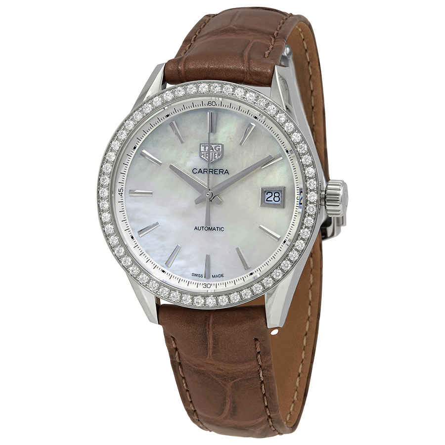 Tag Heuer Carrera Automatic Diamond White Mother Of Pearl Dial Ladies Watch Wbk2316.fc8258 In Brown,mother Of Pearl,silver Tone,white