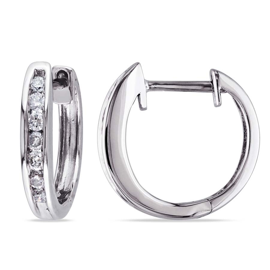 Amour 10 Karat White Gold Diamond Hoop Earrings In Gold / White