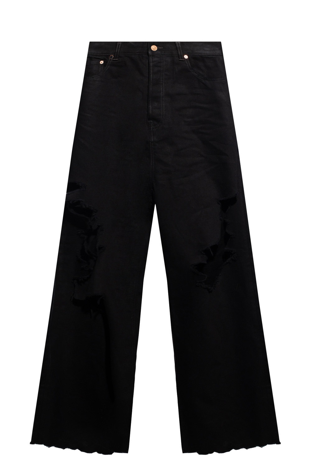 BALENCIAGA MENS PETROL BLACK DESTROYED BAGGY JEANS, SIZE SMALL