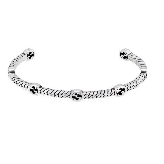 GUCCI INTERLOCKING G STERLING SILVER GROUMETTE BRACELET, SIZE 18