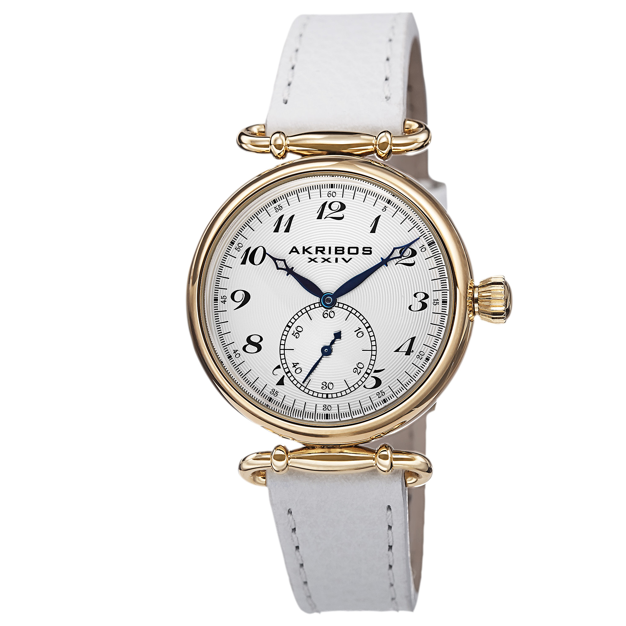 Akribos Xxiv White Dial White Leather Ladies Watch Ak704wt In Blue,gold Tone,white