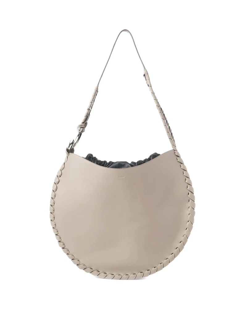 Chloé Large Curved Leather Shoulder Bag In Beige