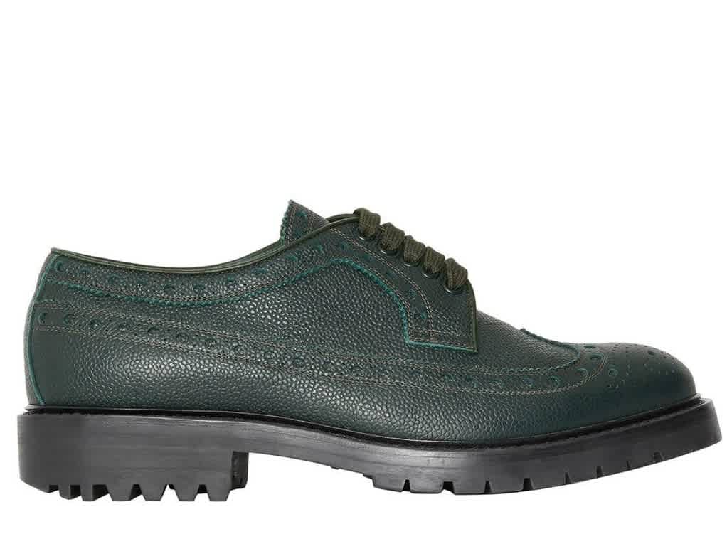 Burberry Alexre Brogue Detail Grainy Leather Derby Shoes In Green