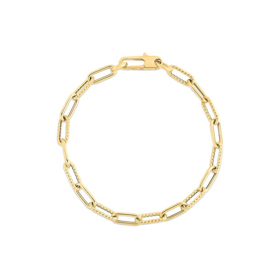 Roberto Coin 18k Yellow Gold Alternating Polished And Fluted Paperclip Link Bracelet - 5310168aylb0 In Yellow, Gold-tone