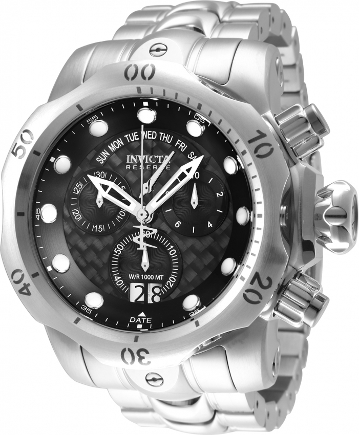 Invicta Reserve Chronograph Quartz Black Dial Mens Watch 33712 In Black,silver Tone