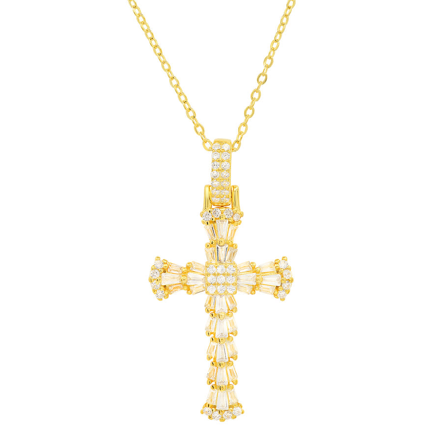 Kylie Harper Gold Over Silver Baguette-cut Diamond Cz Cross Pendant In Gold-tone