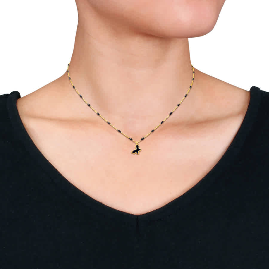 Shop Amour Black Enamel Butterfly Necklace In 14k Yellow Gold