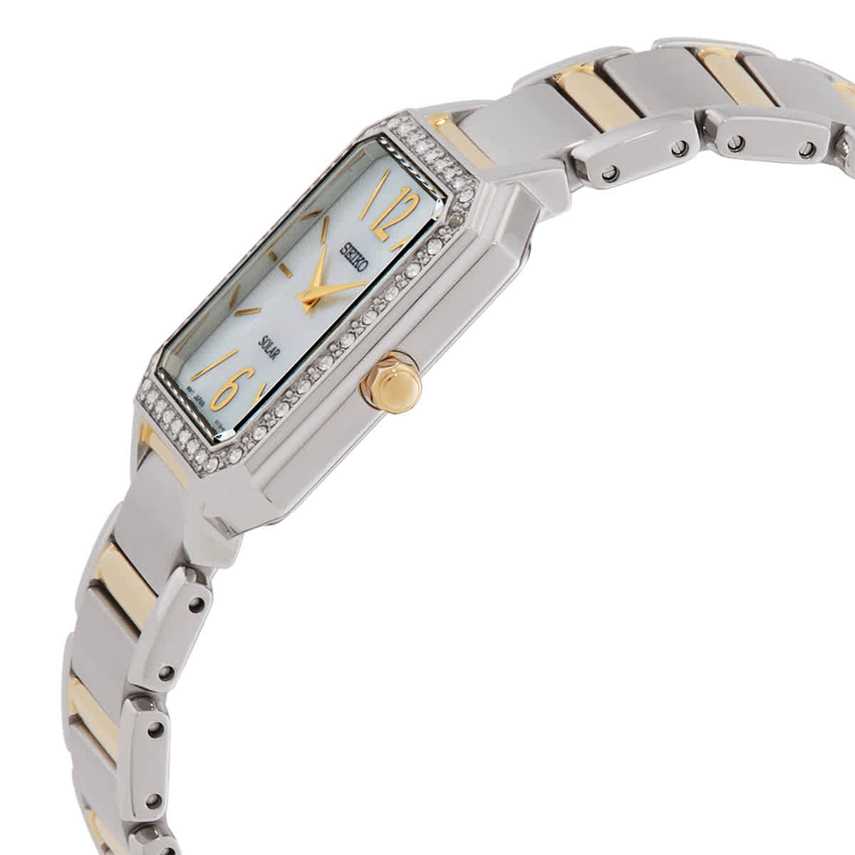 Shop Seiko Solar Mother Of Pearl Dial Ladies Watch Sup466 In Two Tone  / Gold Tone / Mop / Mother Of Pearl / Yellow