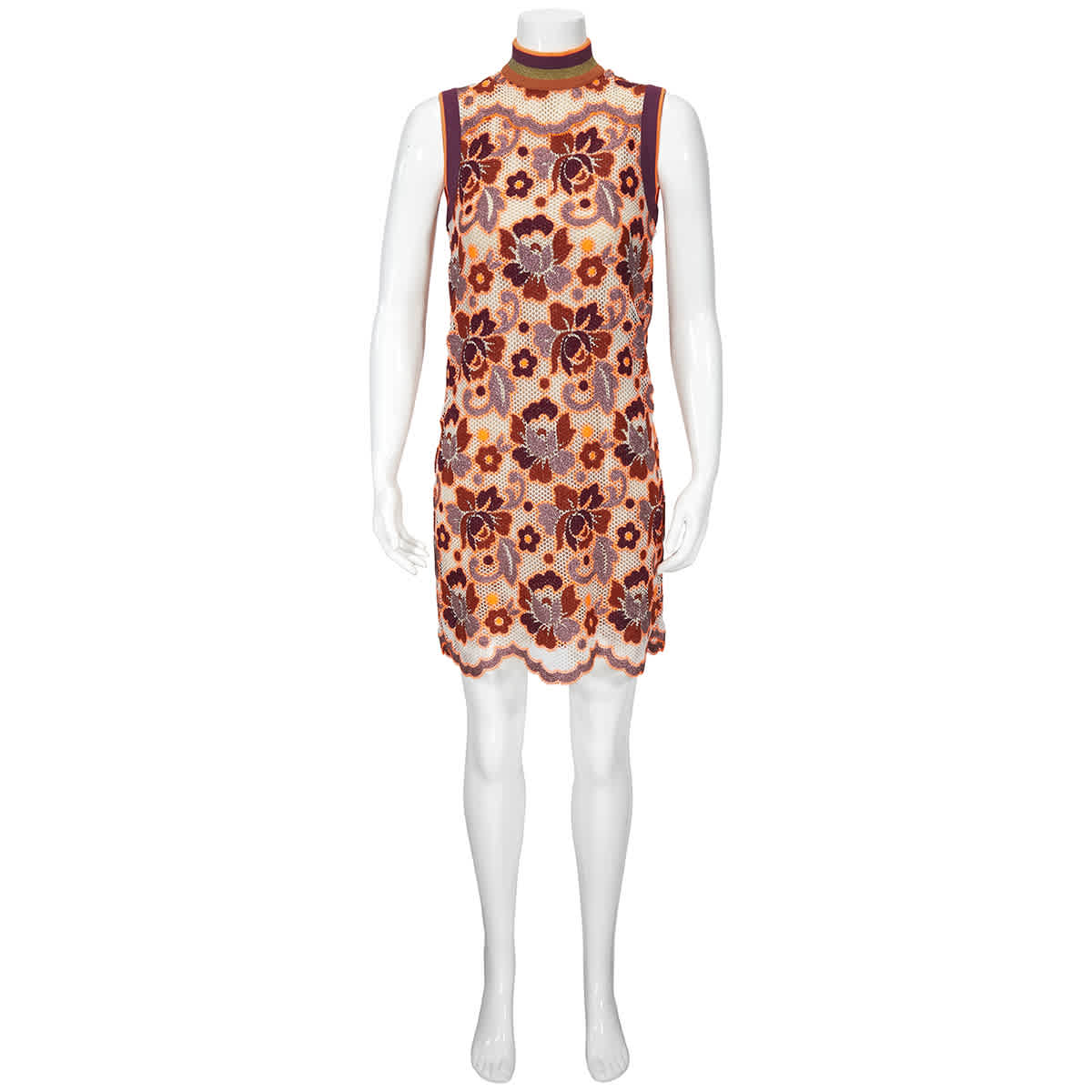 Burberry Edna Floral Crochet Shift Dress In Bright Orange Ptn