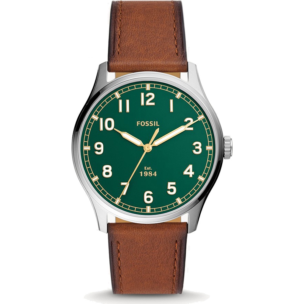 Fossil Dayliner Leather Strap Watch, 42mm In Brown / Gold Tone / Green