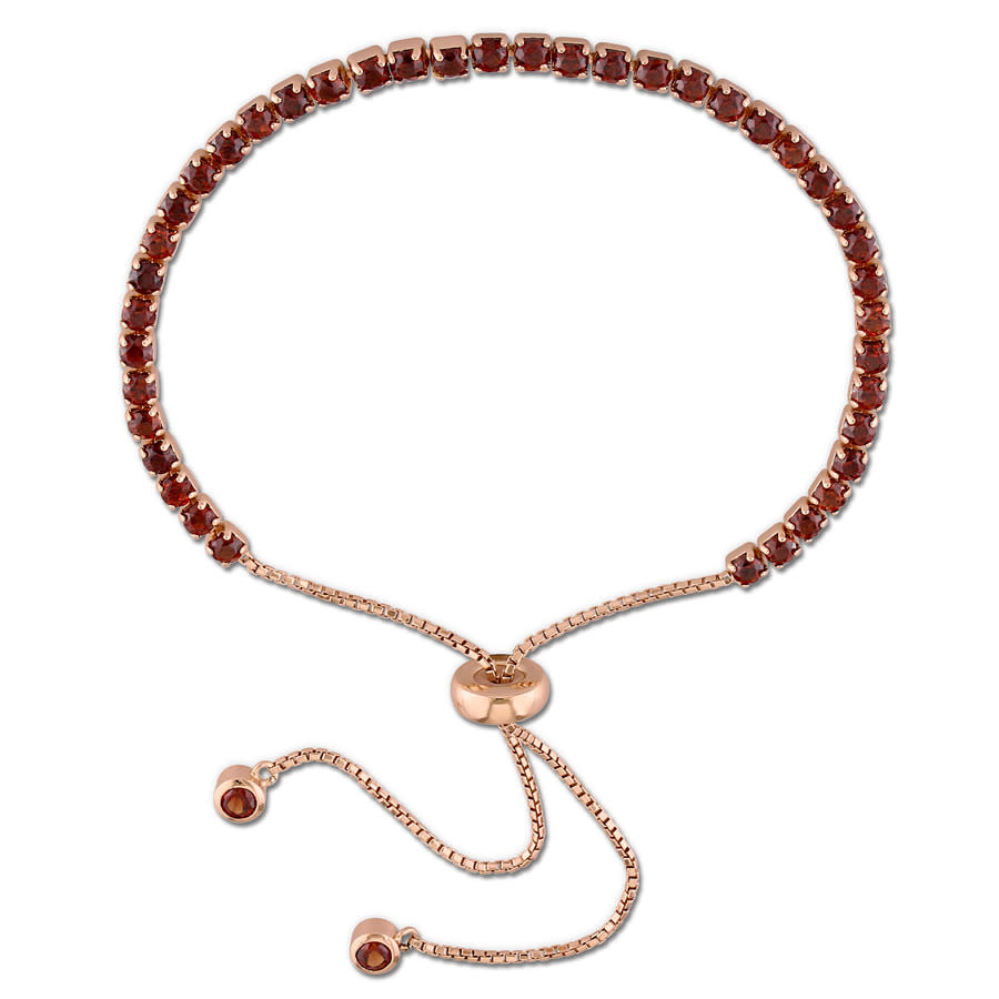 Amour 3 3/4 Ct Tgw Garnet Tassel Bolo Bracelet In Rose Plated Sterling Silver In Pink