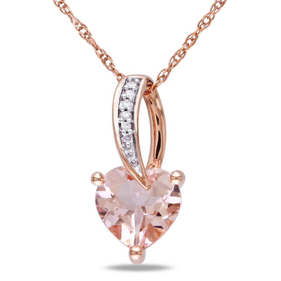 Amour 10k Pink Gold Morganite And Diamond Necklace Jms002683 In Gold / Rose / Rose Gold / White