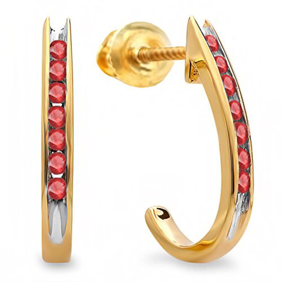 Dazzling Rock Dazzlingrock Collection 0.25 Carat (ctw) 18k Round Ruby Ladies Fancy J Shaped Hoop Earrings 1/4 Ct In Gold Tone,red,silver Tone,yellow