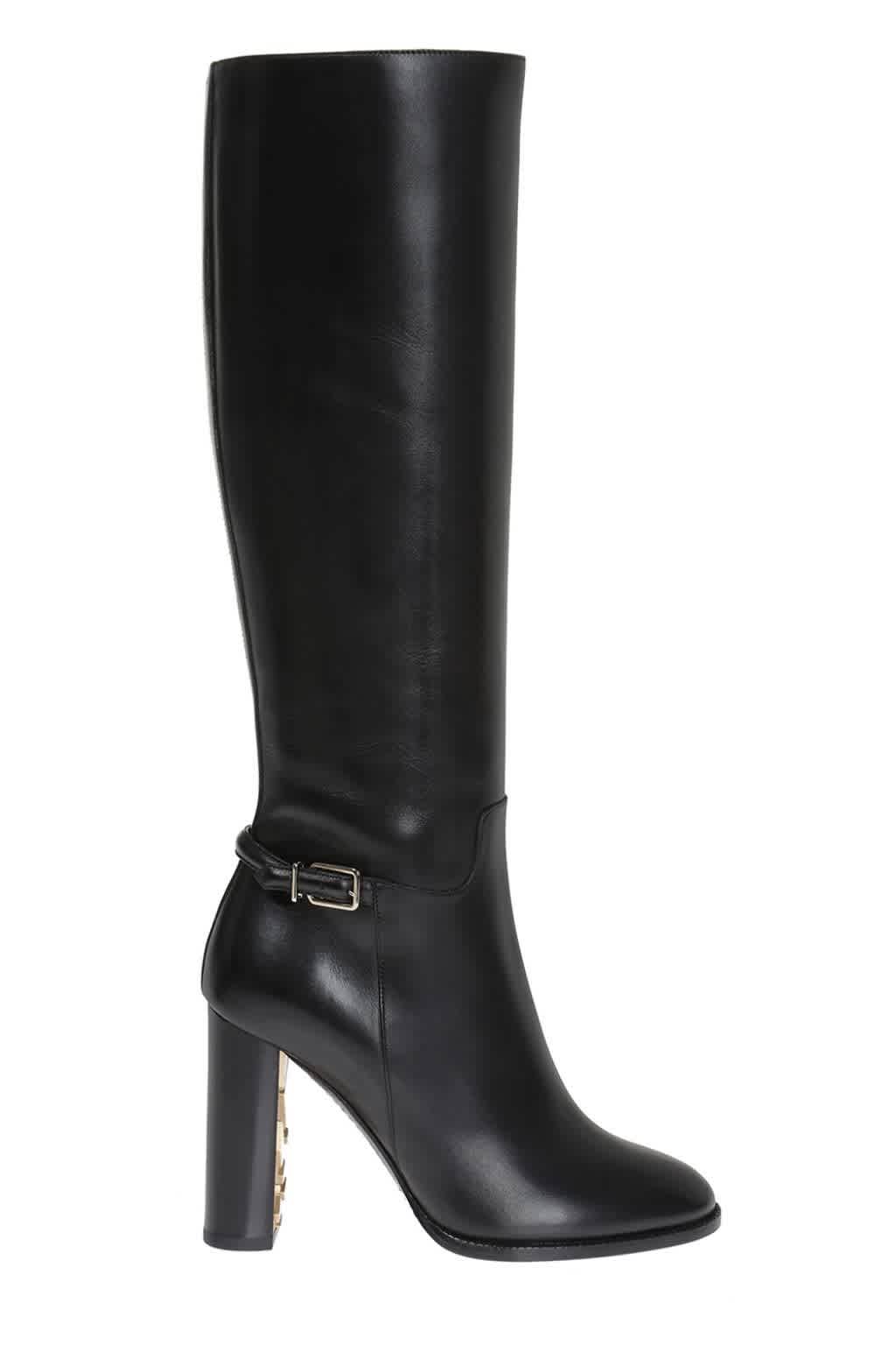 Burberry Ladies Marston Leather Knee-high Boots In Black,gold Tone