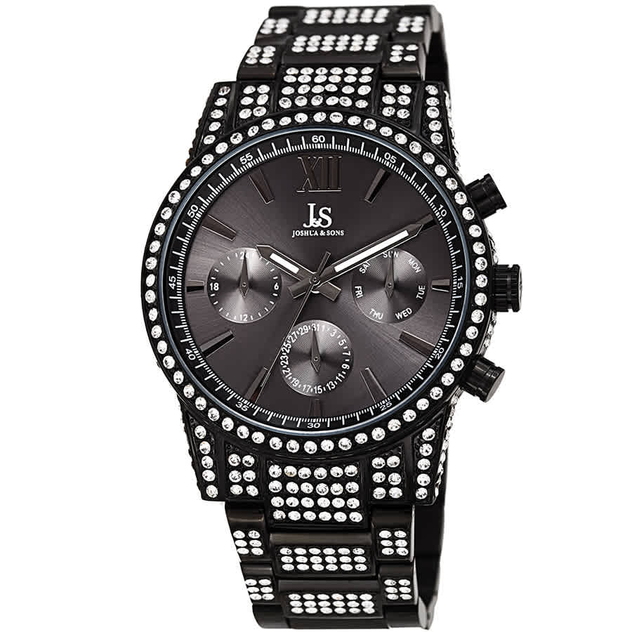 JOSHUA AND SONS CRYSTAL BLACK DIAL MENS WATCH JX138BK