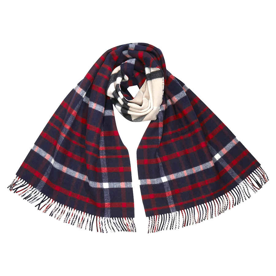 Burberry Oversized Check Wool Cashmere Scarf- Navy In Blue