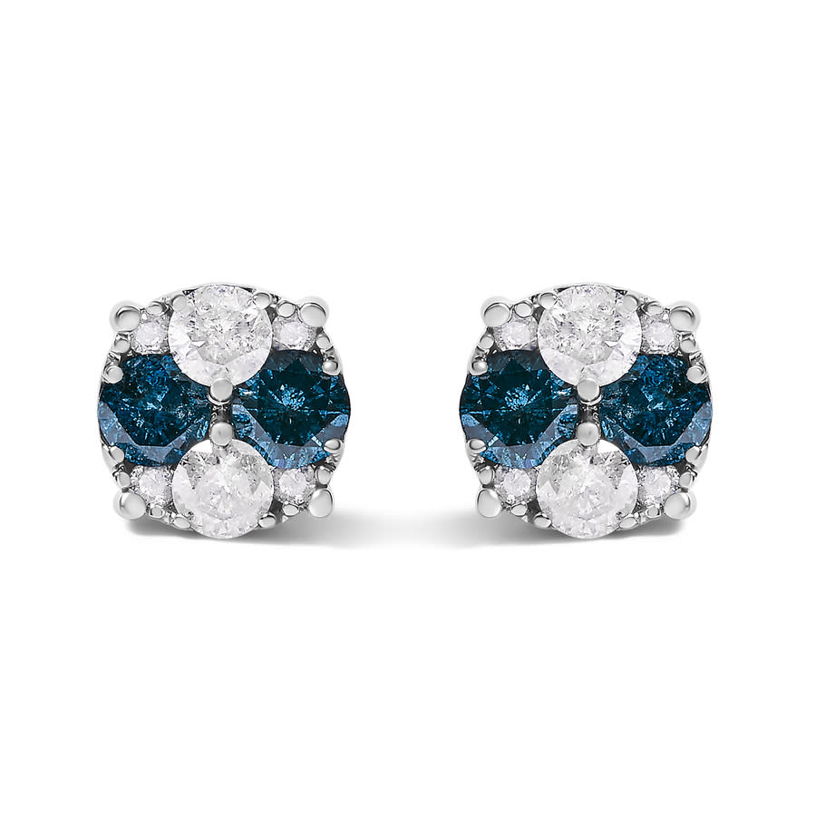 Haus of Brilliance .925 Sterling Silver 2.0 Cttw Blue Diamond Composite Cluster Stud Earring