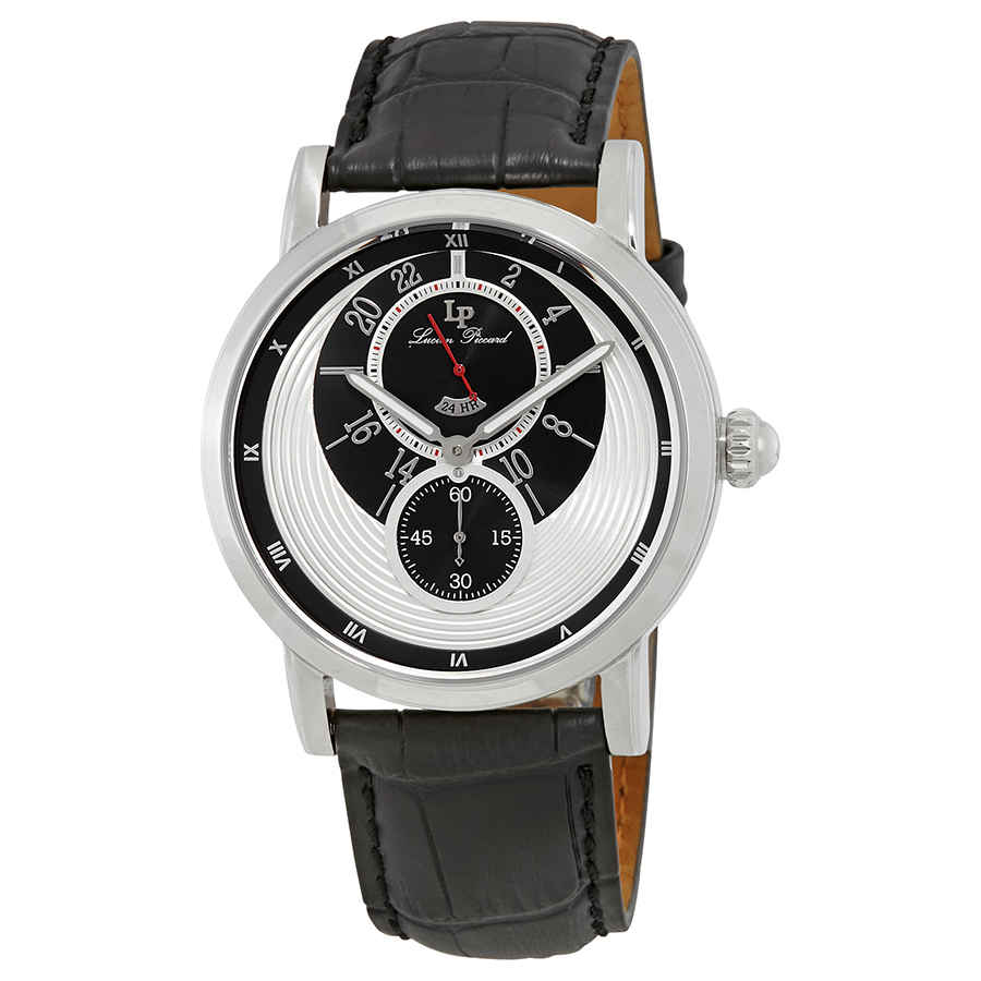 Click to view more detailed imagery on our partner's website Lucien Piccard Santorini Dual Time Mens Watch 40043-02s In Black,silver Tone