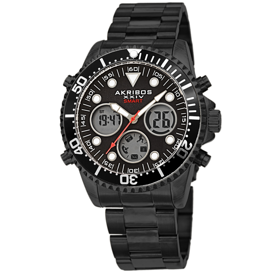 Akribos Xxiv Quartz Black Dial Mens Smart Watch Ak1094bk In Black / Digital