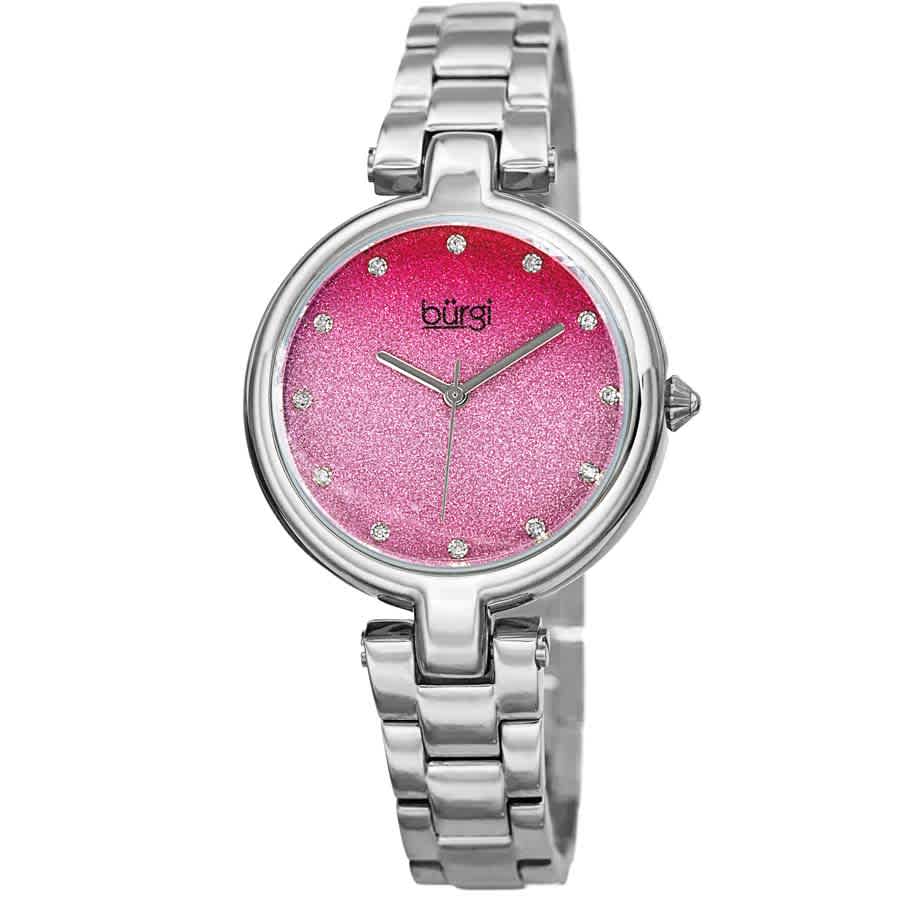 Burgi Ladies Glitter Ombre Swarovski Crystal Dial Bracelet Watch In Pink