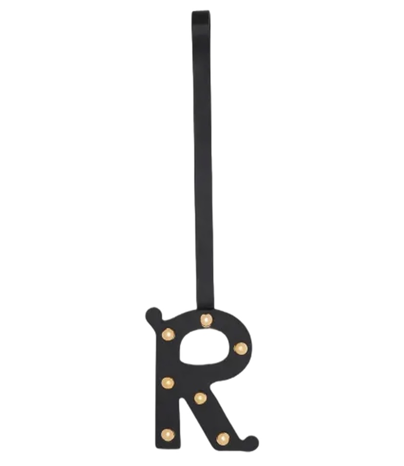 Burberry Studded Leather Alphabet R Charm In Black/light Gold