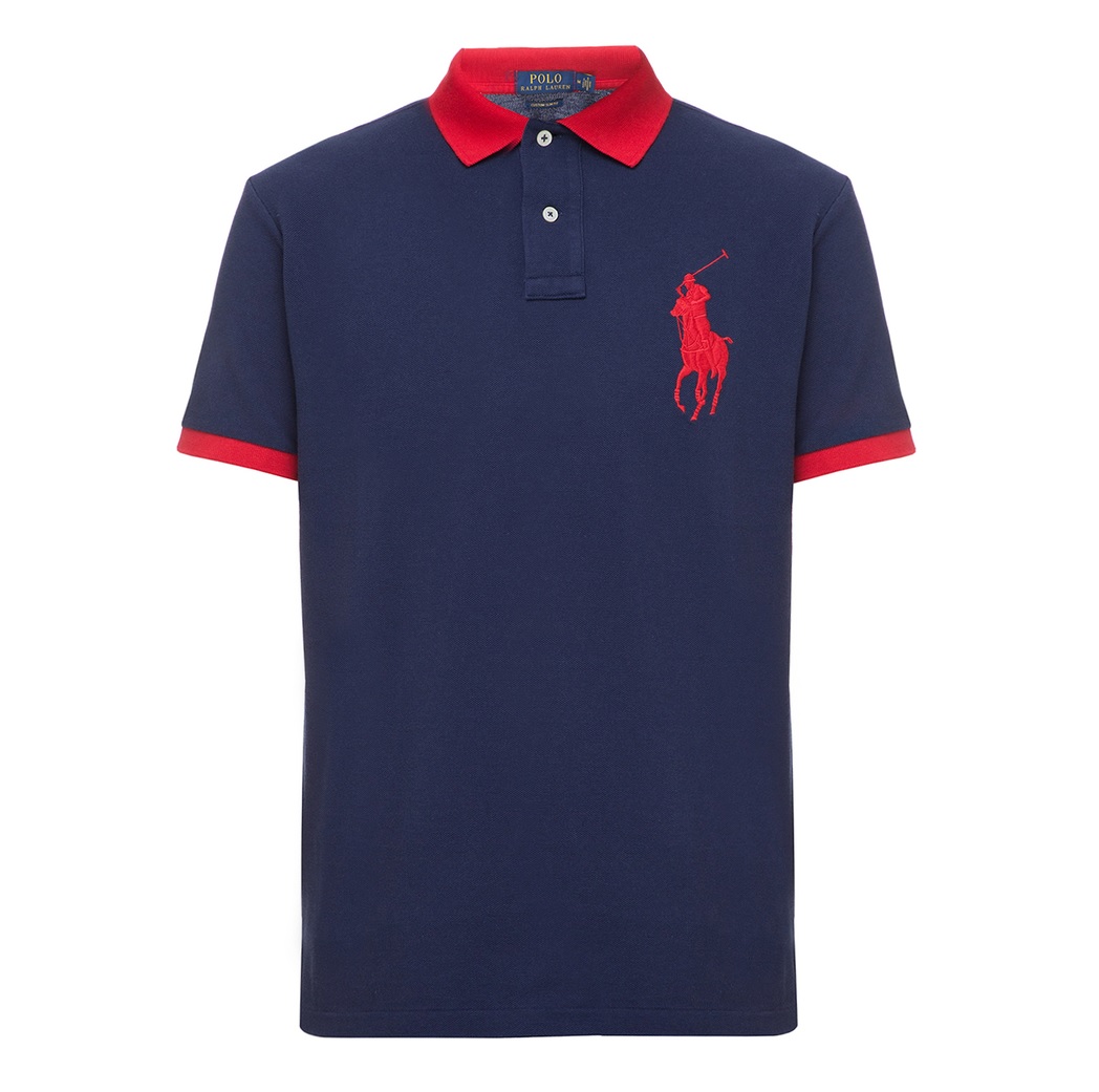 POLO RALPH LAUREN NAVY SHORT-SLEEVE CUSTOM SLIM FIT PONY SHIRT