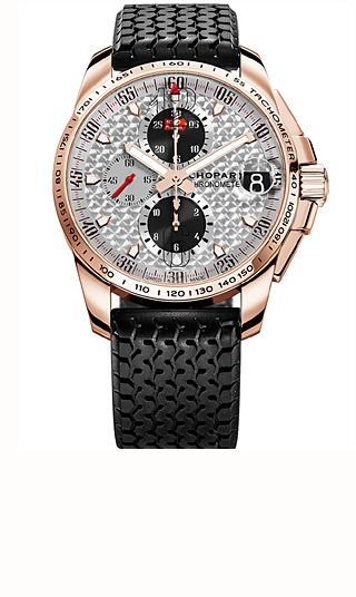 Chopard Mille Miglia Gt Xl Silver Dial Chronograph Rose Gold Rubber Mens Watch 161268-5007 In Black / Gold / Rose / Silver