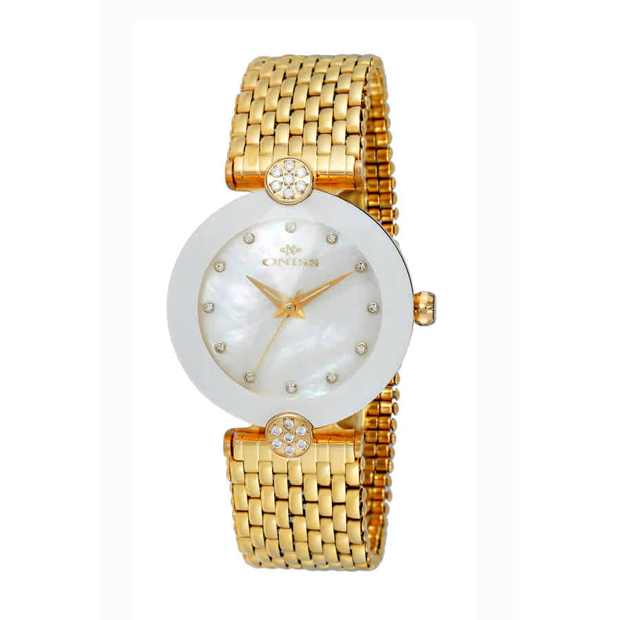 Oniss On8777mop White Dial Ladies Watch Onj8777-0lgwt In Gold Tone,white