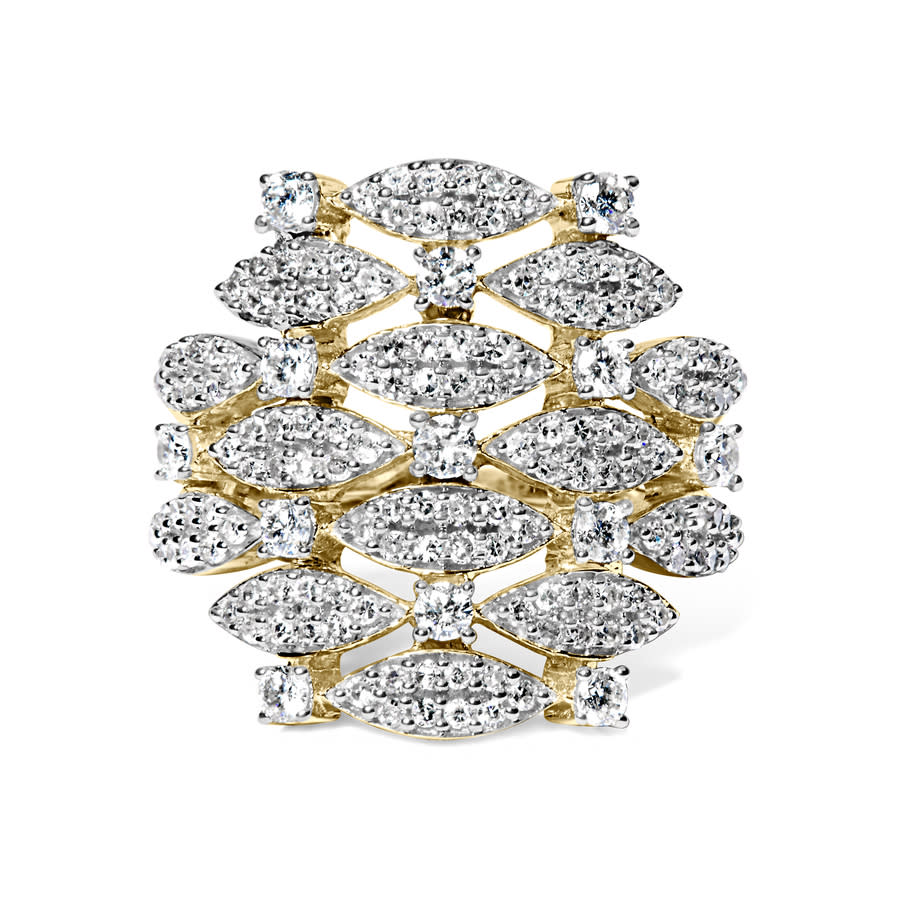Haus of Brilliance 14K Yellow Gold 1.0 Cttw Diamond Geometric Stacked Open Cocktail Ring