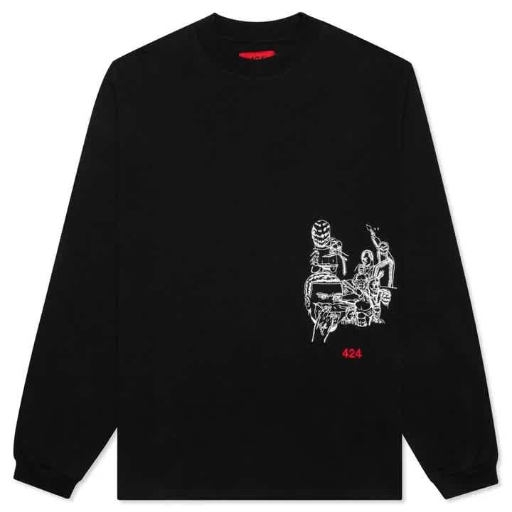 424 Psycho Black Embroidered Cotton Top In Black