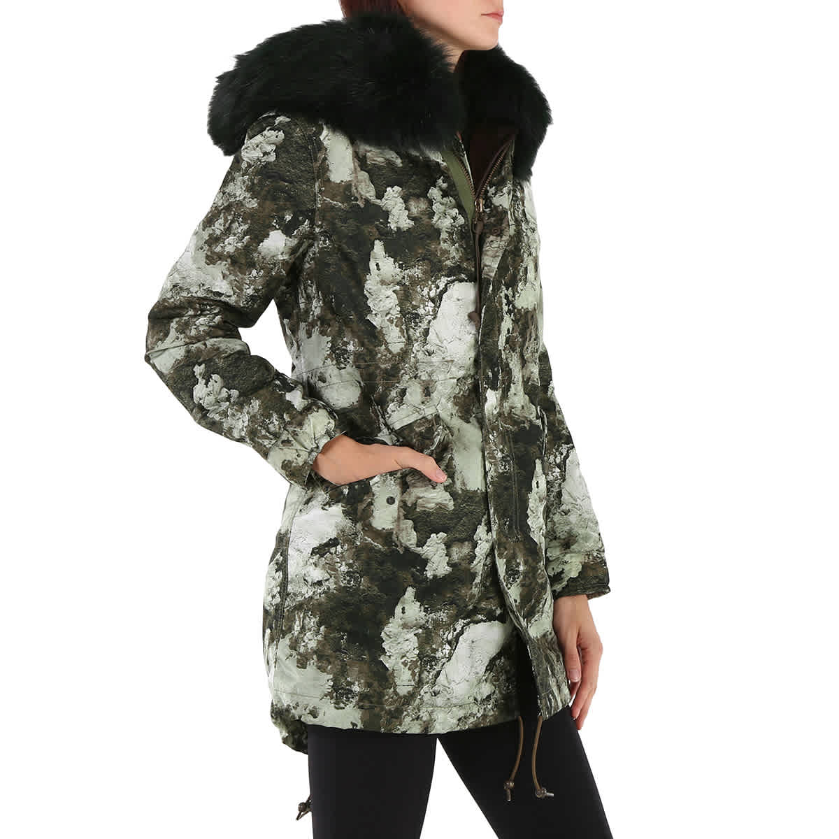 Mr & Mrs Italy Ladies Army Printed Nylon Parka Midi In Army