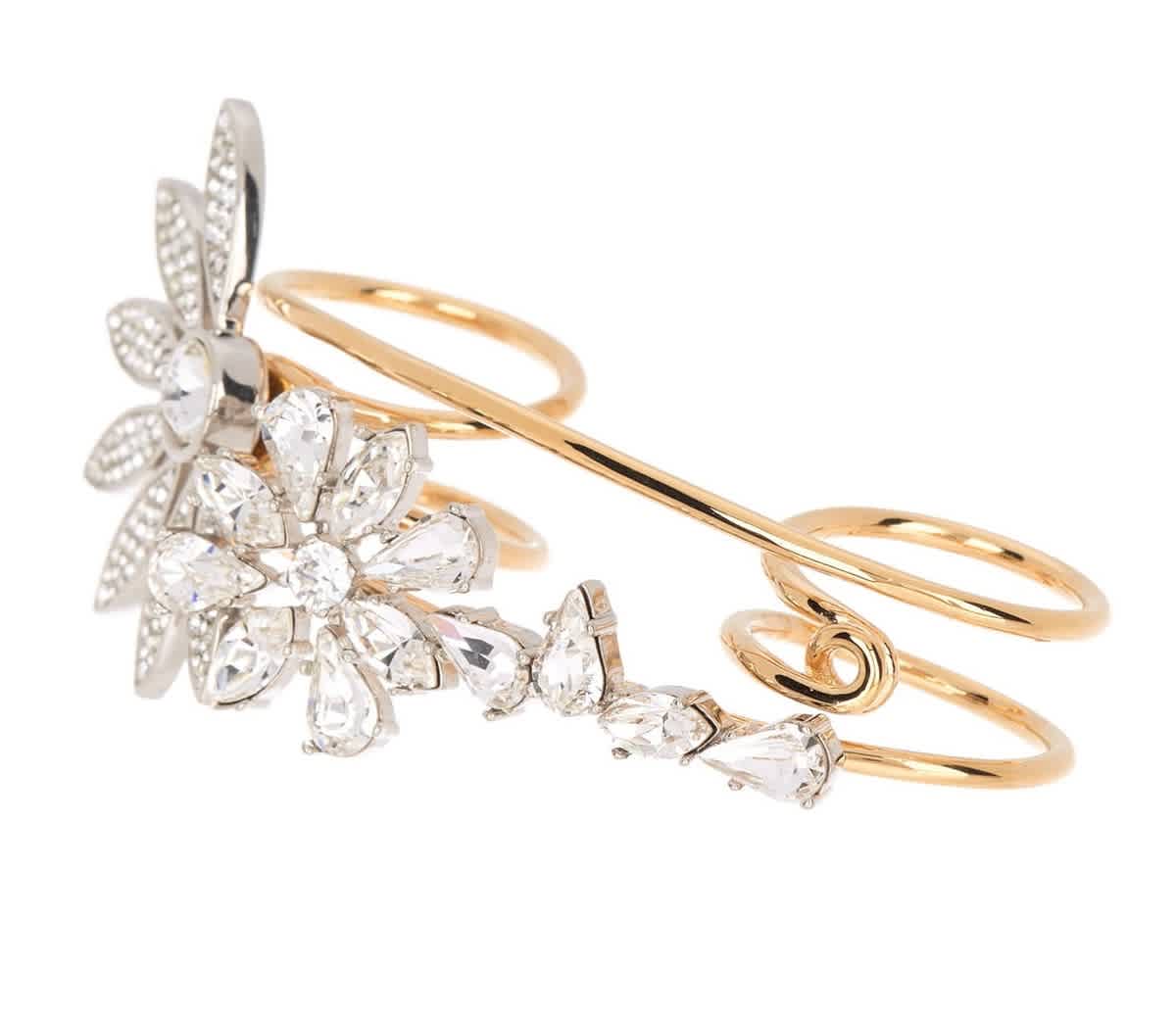 Burberry Rhinestone Flower Adjustable Open Wire Ring In Crystal