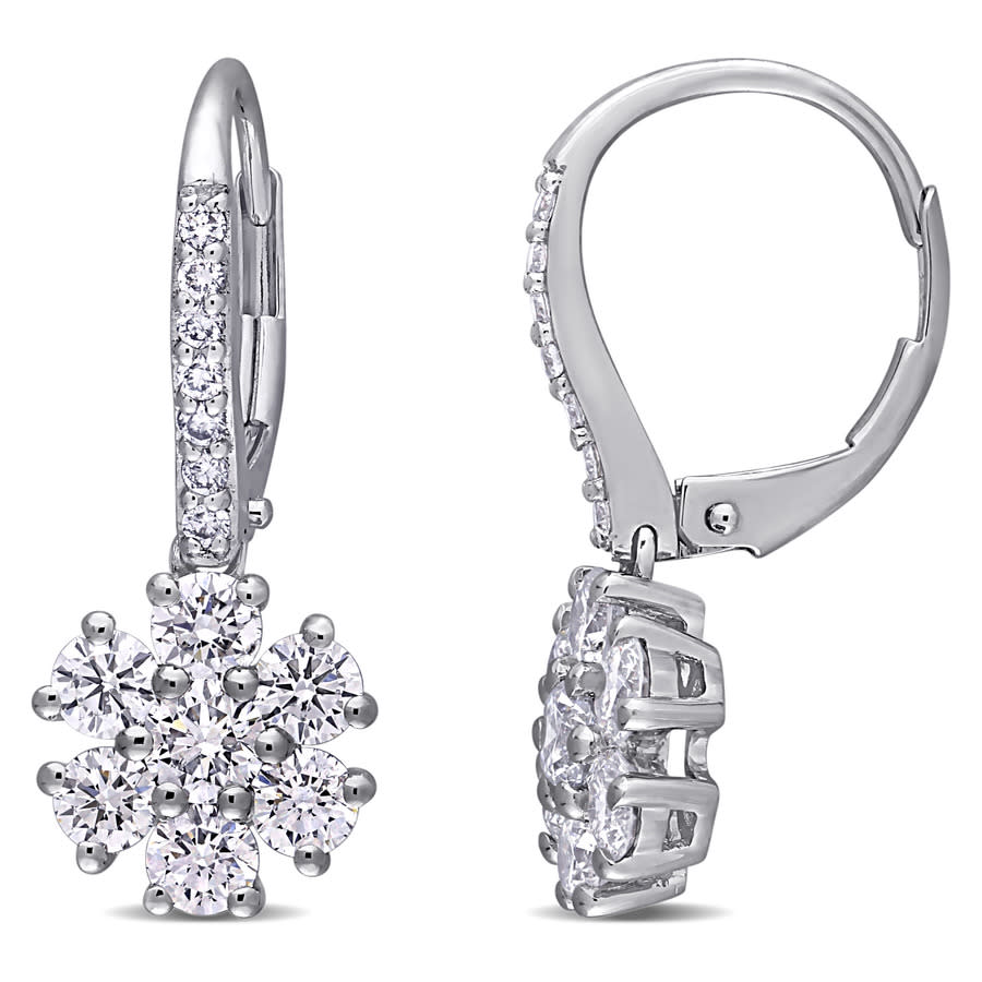 Created Forever 1 3/4 Ct Tw Lab Created Diamond Flower Leverback Earrings In 14k White Gold