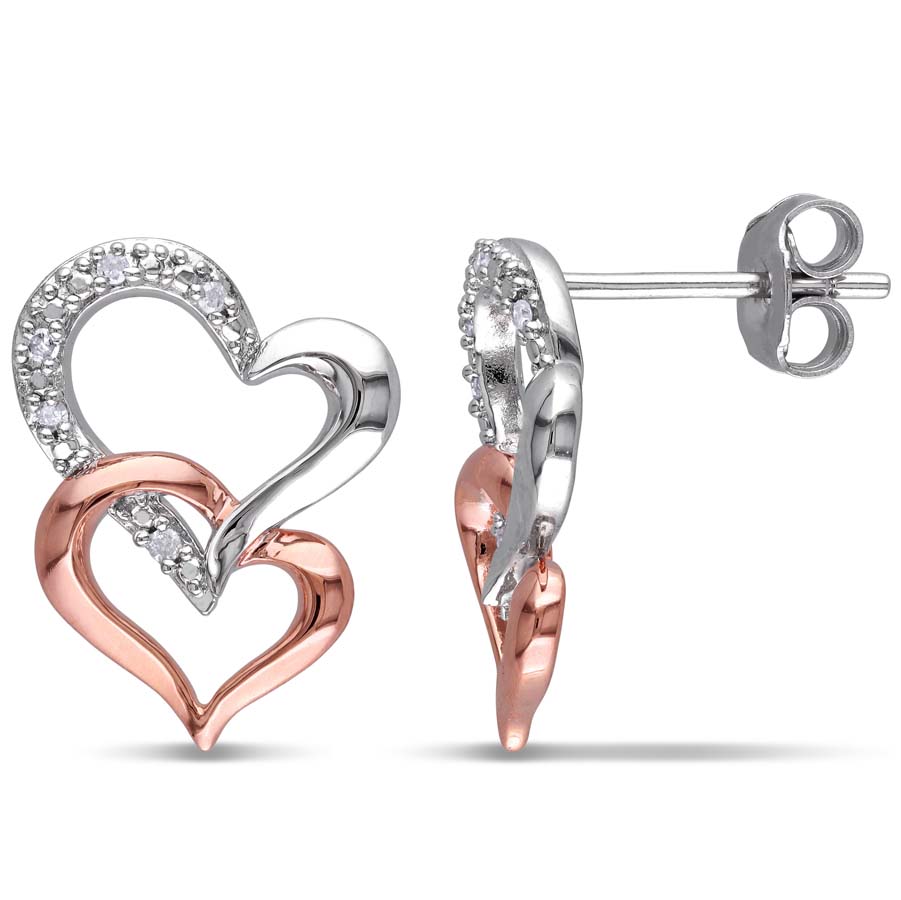 Amour 0.05 Ct Diamond Ear Pin Earrings Jms003189 In Two Tone  / Pink / Silver / White