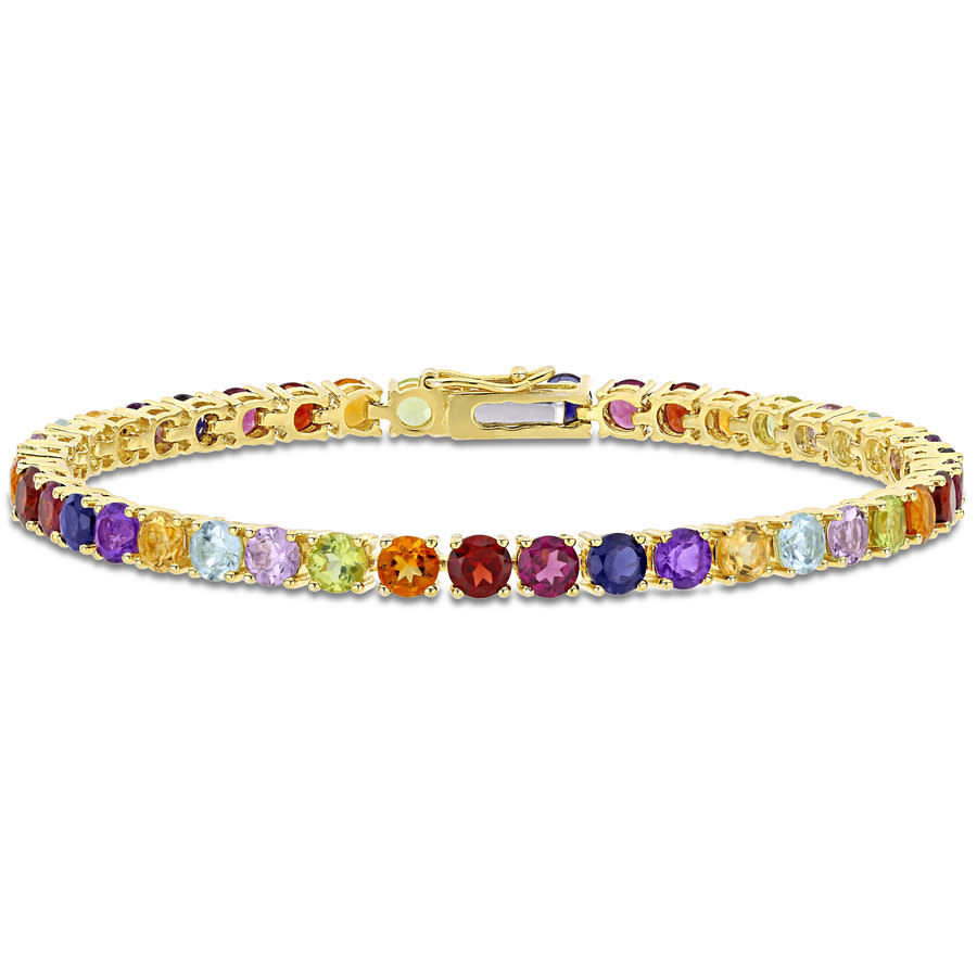 Amour Yellow Silver 12 Ct Tgw Multi Color Gemstone Tennis Bracelet In Yellow