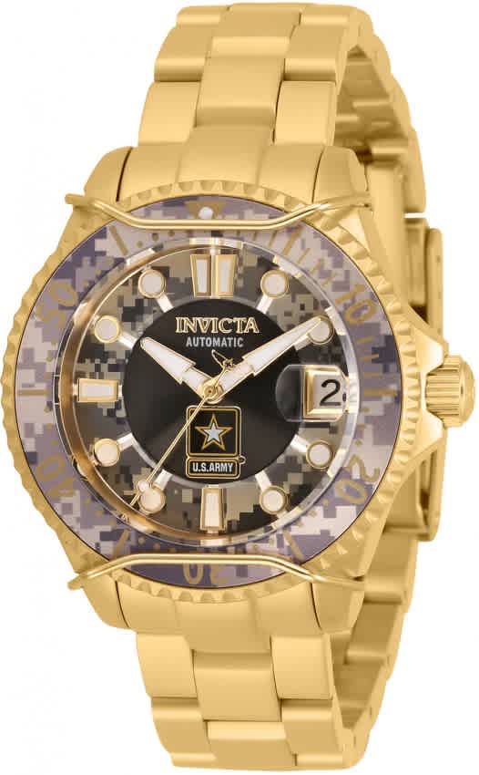 Invicta U.s. Army Automatic Camouflage Dial Ladies Watch 31857 In Gold Tone,yellow